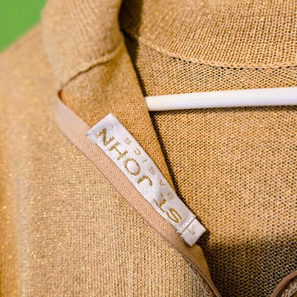 St. John Metallic Gold Mock Neck Sweater L - Picture 4 of 9